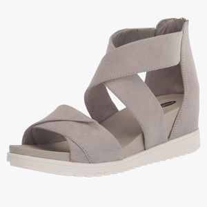 NEW 7.5 Dr. Scholl's Golden Hour Gladiator Platform Wedge Sandal,Grey Microfiber